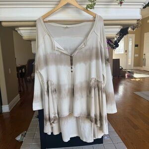 POL Oversized Boho Tunic Cream Tan Tie Dye Size Large